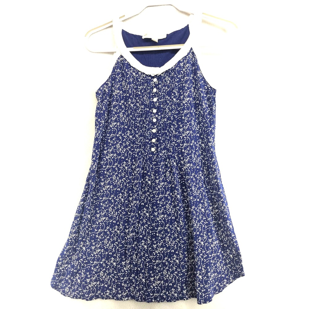 Eileen West Nightgown Dk Blue Floral Sleeveless XS Cotton